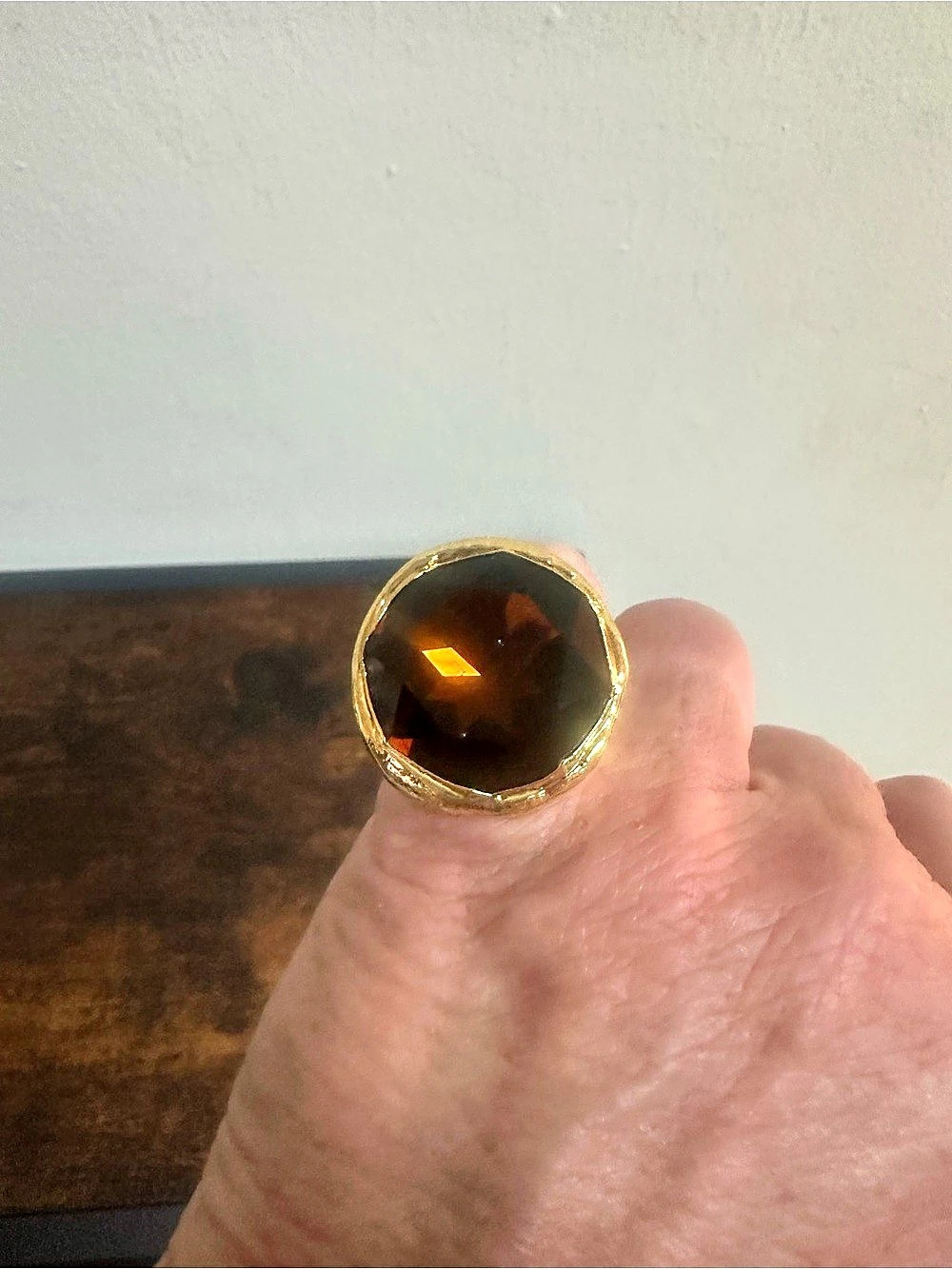 Gold Dipped Chocolate Brown Stone Gold-Tone Ring-Adjustable